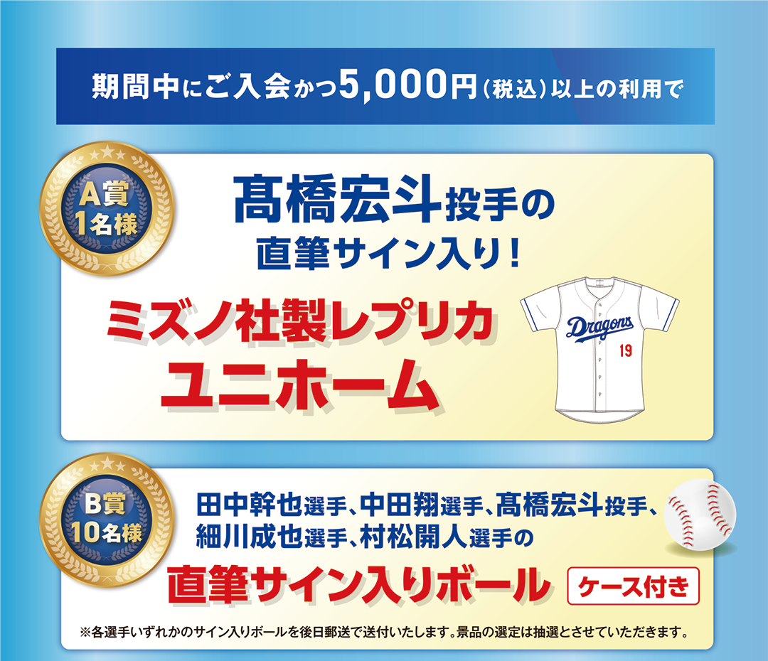 期間中にご入会かつ5,000円(税込)以上の利用で　A賞1名様　B賞10名様